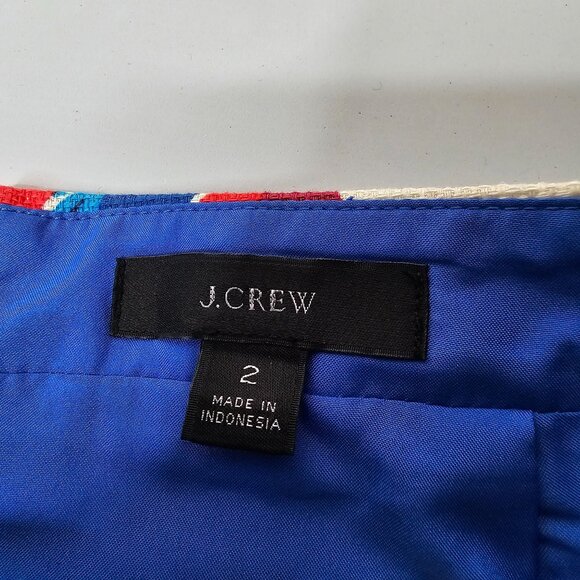 J Crew 2 Pencil Skirt Basketweave Blue Floral Tropical Cotton Office Career - Picture 8 of 10
